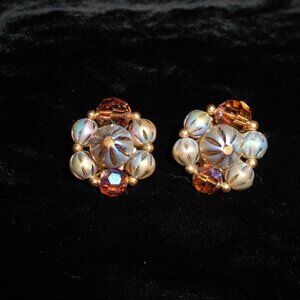 Rare WMF Beads with Faceted Crystal Clip Earrings